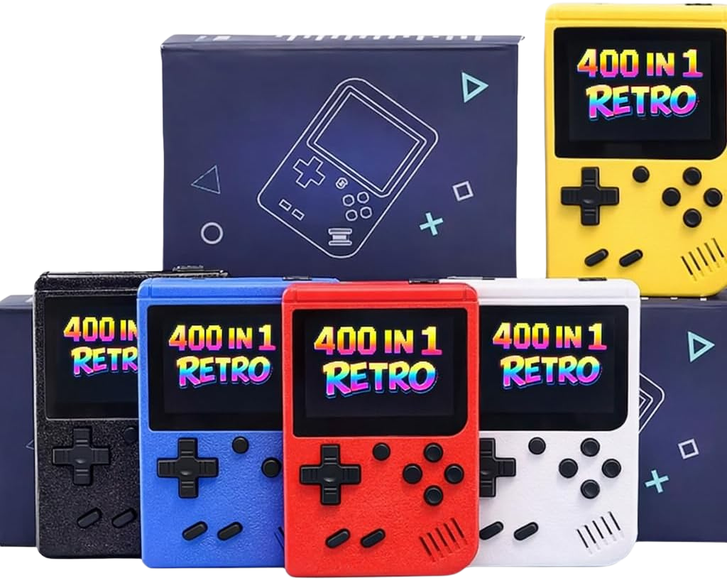 SUP Game Box 400 in 1 handheld retro gaming console with 3-inch color screen in red and black colors