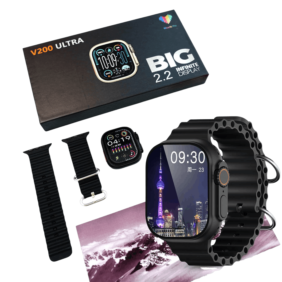 V200 Ultra 2.2 Smart Watch Orange IP68 Waterproof Bluetooth Calling Fitness Tracker with WearFit Pro App