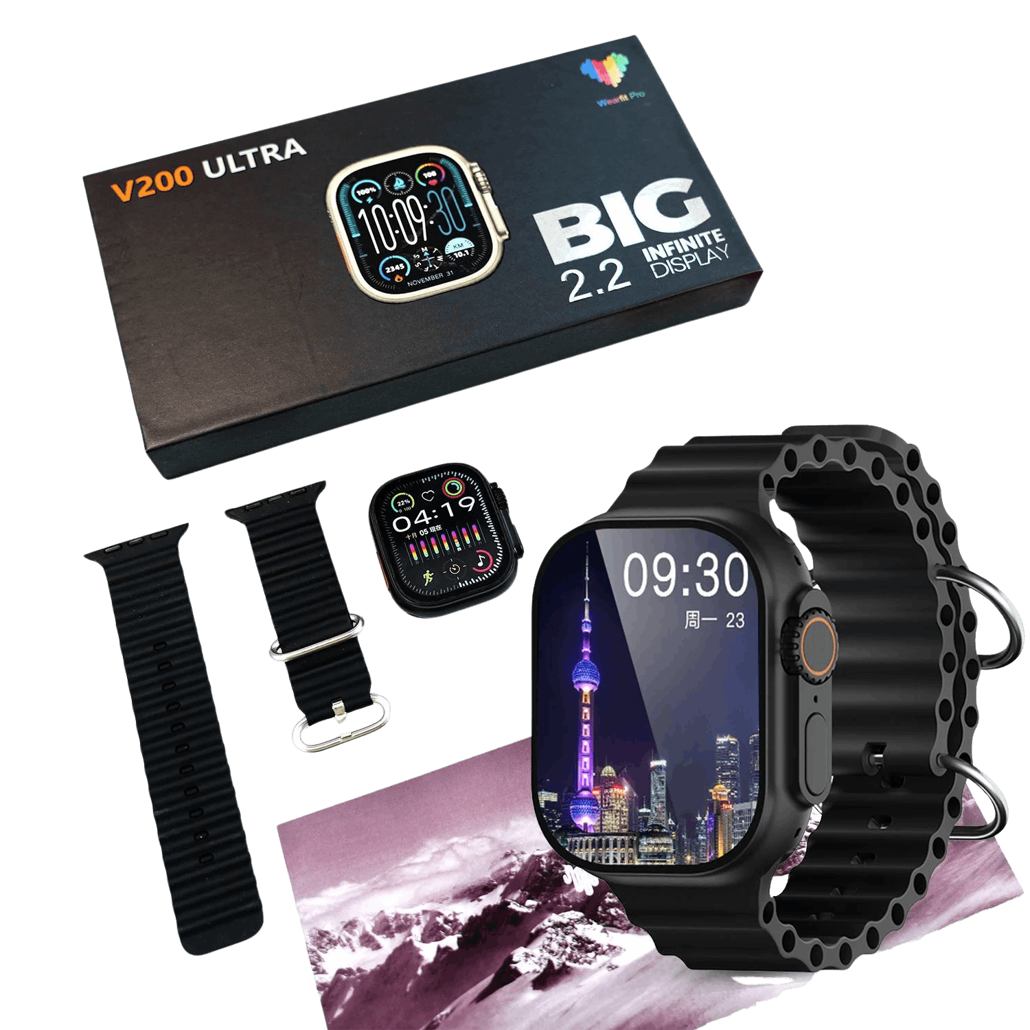 V200 Ultra 2.2 Smart Watch Orange IP68 Waterproof Bluetooth Calling Fitness Tracker with WearFit Pro App