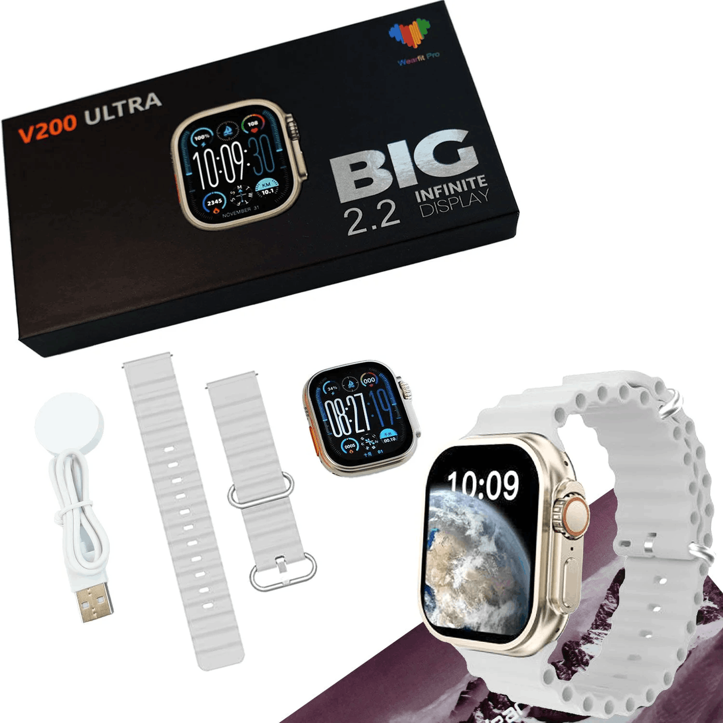 V200 Ultra 2.2 Smart Watch Orange IP68 Waterproof Bluetooth Calling Fitness Tracker with WearFit Pro App