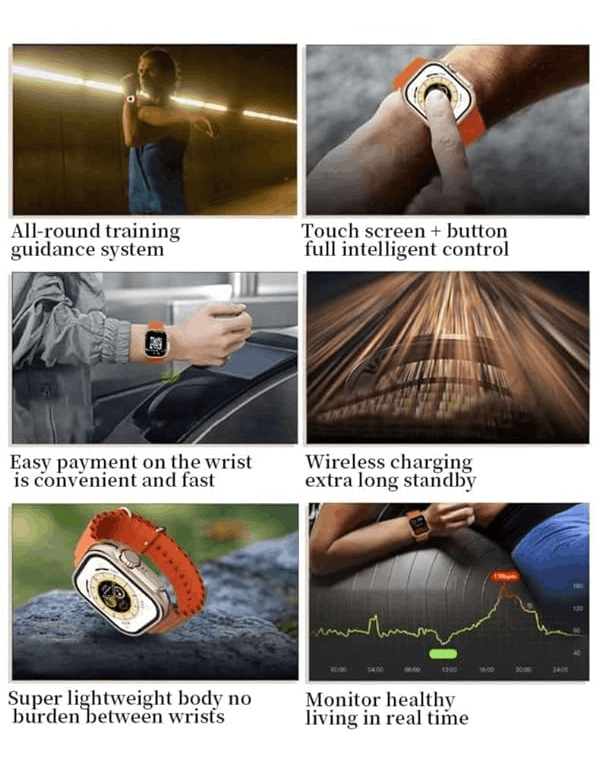 V200 Ultra 2.2 Smart Watch Orange IP68 Waterproof Bluetooth Calling Fitness Tracker with WearFit Pro App