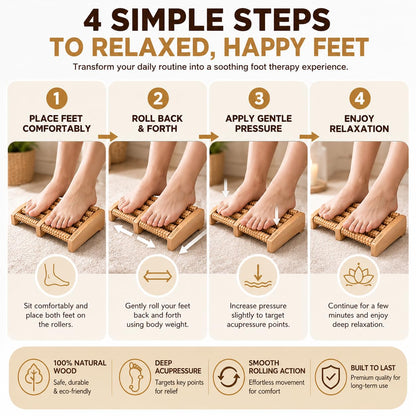 Dual 6 Row Foot Wooden Massager Roller Plantar Fasciitis Relief Feet Pain Muscle Relaxation Massage Tools