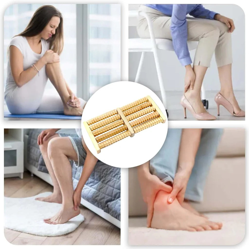 Dual 6 Row Foot Wooden Massager Roller Plantar Fasciitis Relief Feet Pain Muscle Relaxation Massage Tools