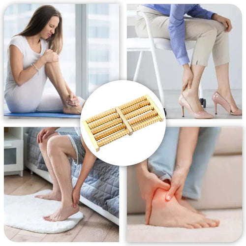 Dual 6 Row Foot Wooden Massager Roller Plantar Fasciitis Relief Feet Pain Muscle Relaxation Massage Tools