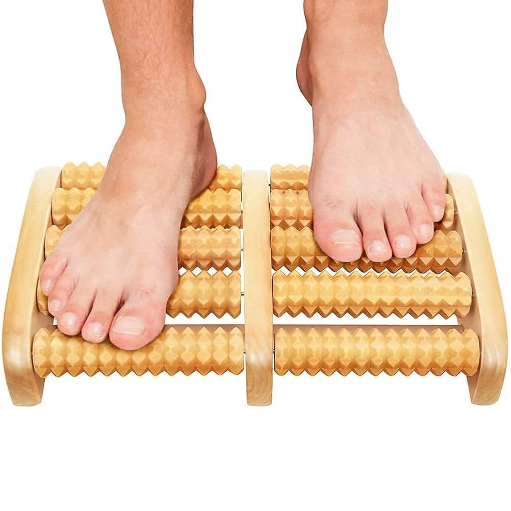 Dual 6 Row Foot Wooden Massager Roller Plantar Fasciitis Relief Feet Pain Muscle Relaxation Massage Tools